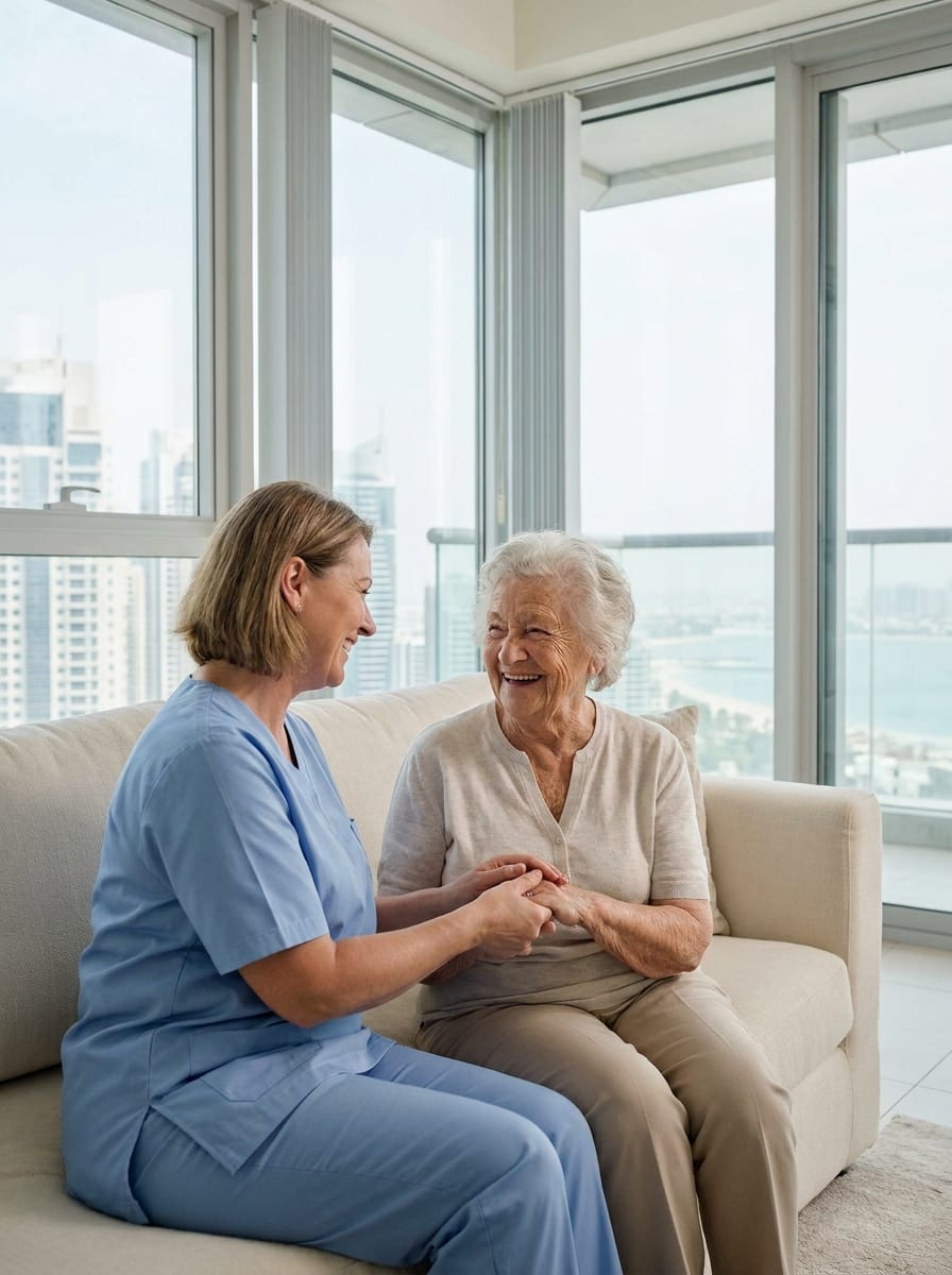 A BOF caregiver sharing a warm moment with a patient at home